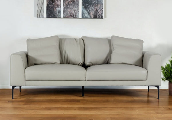 87 Gray Genuine Leather Sofa With Black Legs