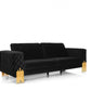 95" Black Velvet Sofa With Gold Legs