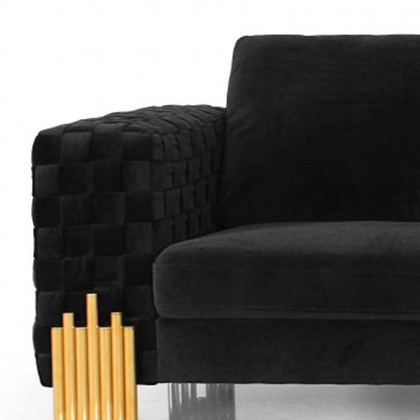 95 Black Velvet Sofa With Gold Legs