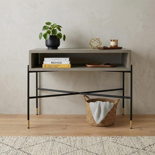 45" Gray and Black Concrete and Iron Console Table