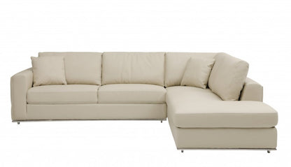 Beige Leather Reclining L Shaped Two Piece Corner Sectional