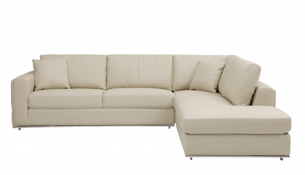 Beige Leather Reclining L Shaped Two Piece Corner Sectional