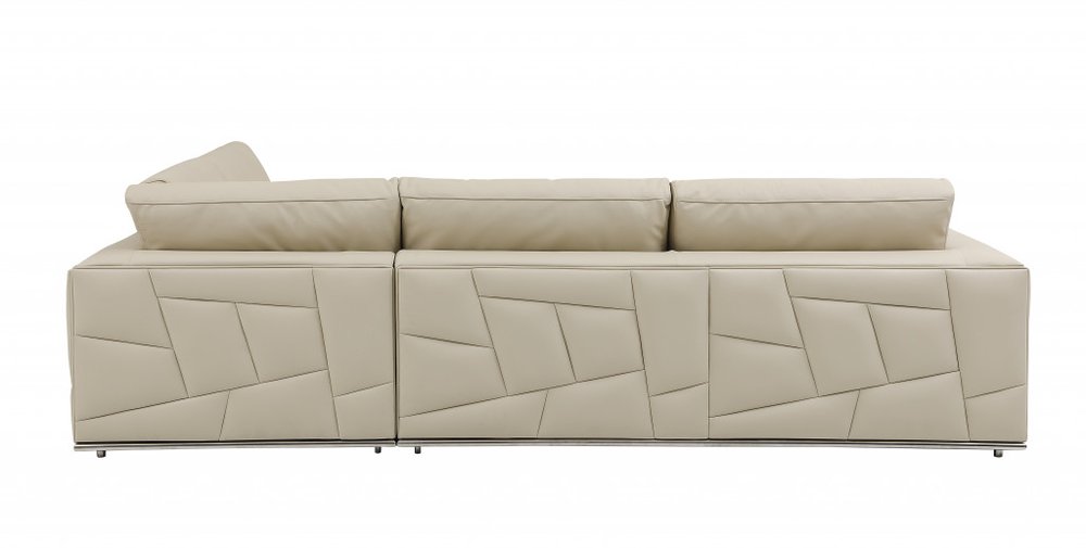 Beige Leather Reclining L Shaped Two Piece Corner Sectional
