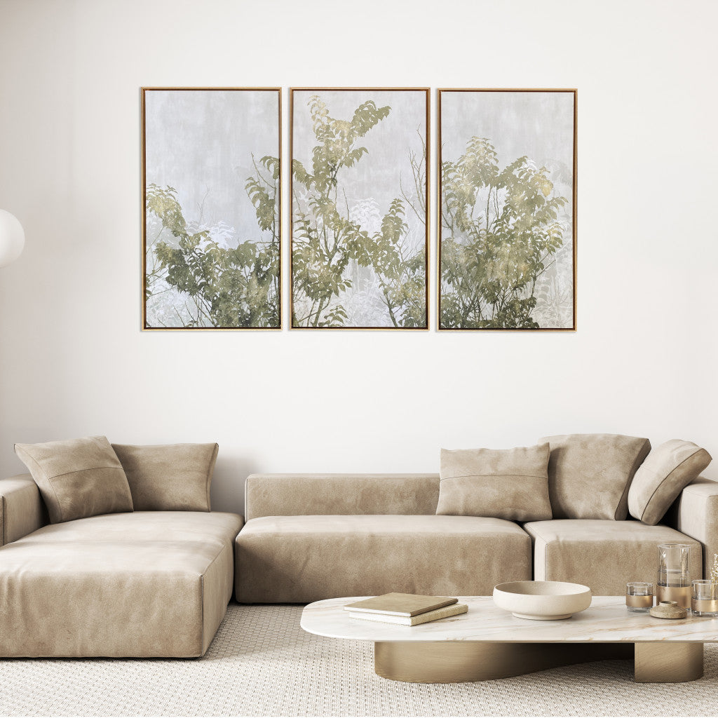 Set of Three Botanical Gold Floater Frame Painting Wall Art