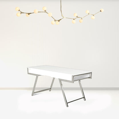 63" White Modern High Gloss Rectangular Writing Desk