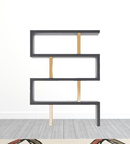 67" Gray and Gold Four Tier Bookcase