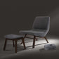 22" Grey And Walnut Solid Color Lounge Chair With Ottoman