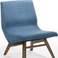 22" Blue And Walnut Solid Color Lounge Chair With Ottoman