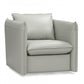 36" Grey Genuine Leather And Silver Swivel Accent Chair