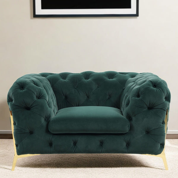 50 Green Tufted Velvet And Gold Solid Color Lounge Chair