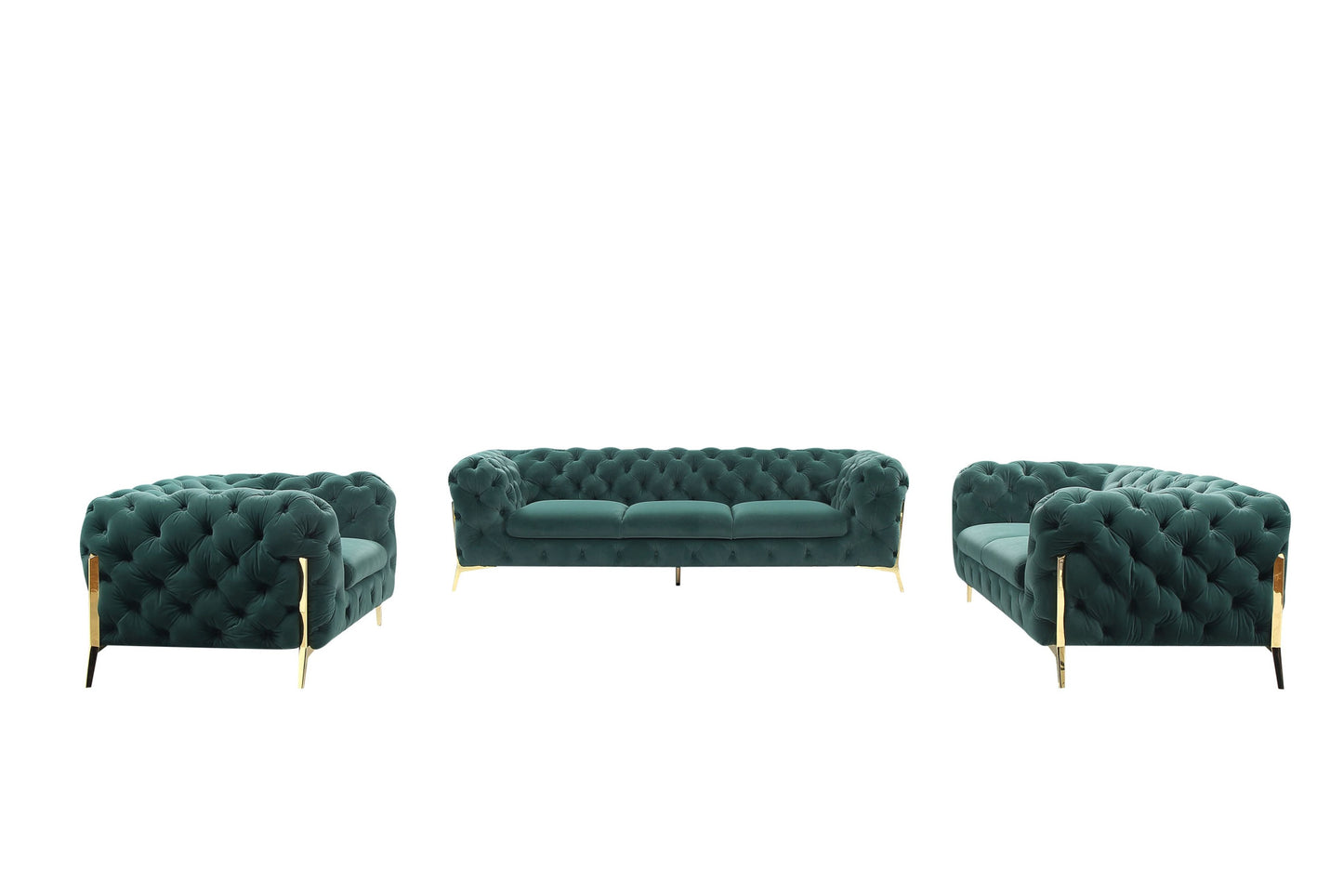 Three Piece Green Velvet Six Person Seating Set