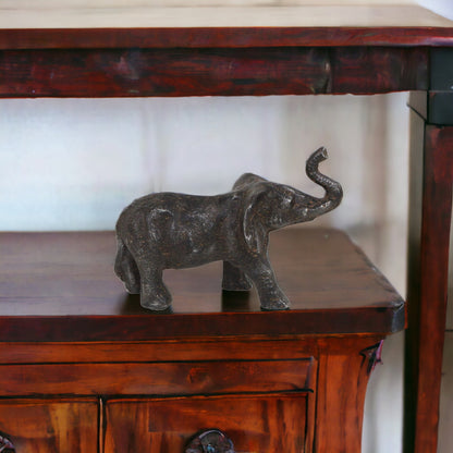 7" Gray Rustic Cast Iron Elephant Hand Painted  Sculpture