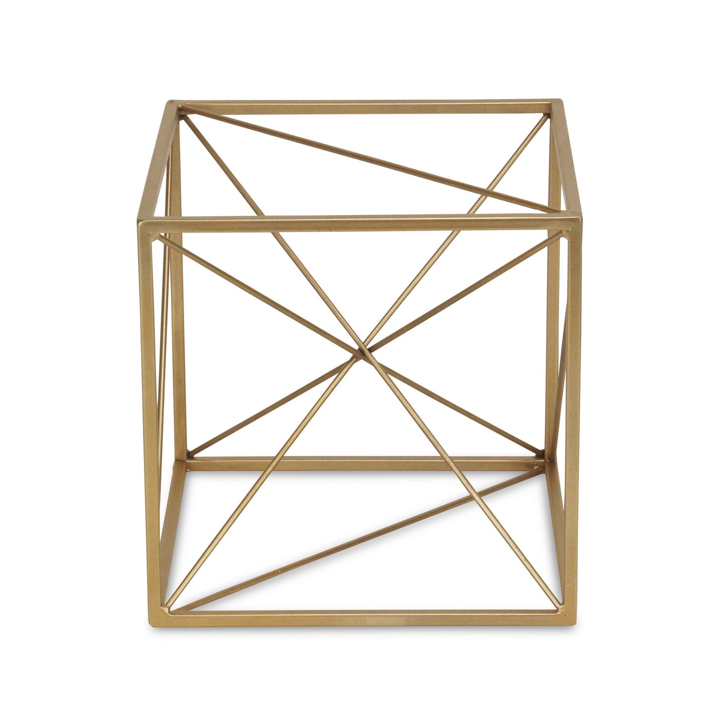 8" Gold Metal Abstract Geo Cube Sculpture