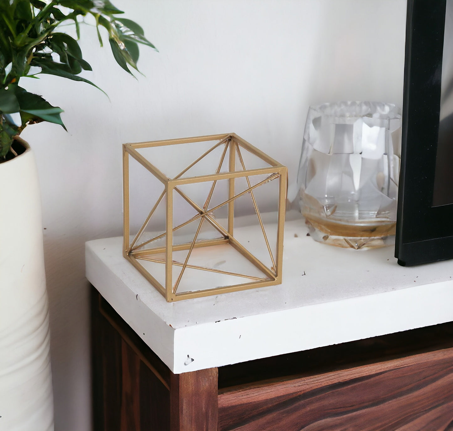 6" Gold Metal Cube Sculpture