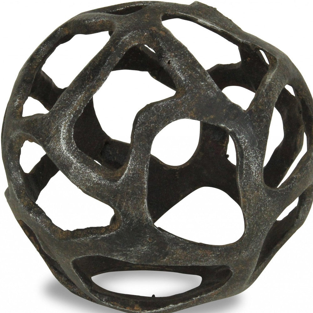 6" Natural Black Cast Iron Abstract Decorative Orb