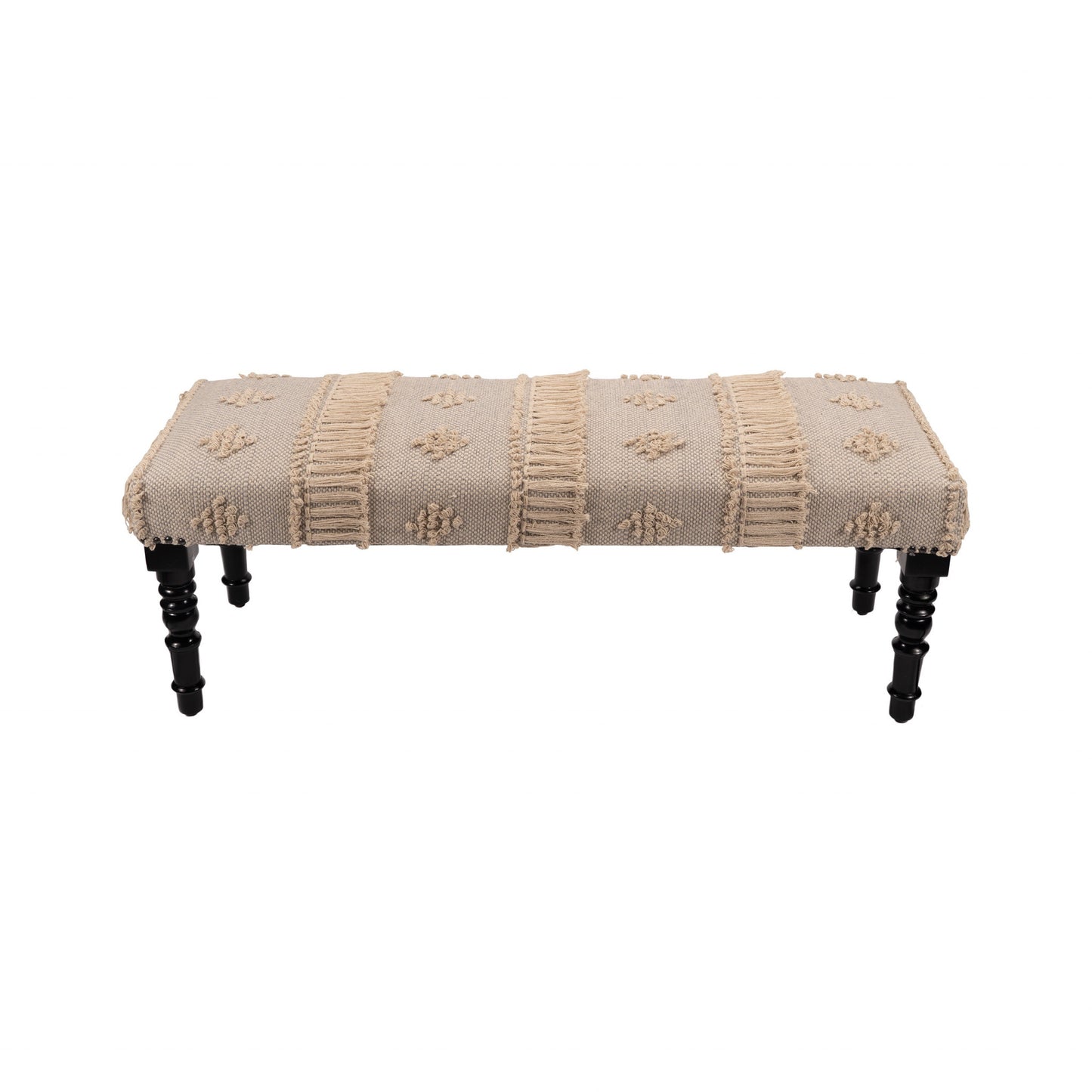 47" Cream And Black Leg Abstract Stripe and Dot Upholstery Bench