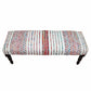 47" Ivory Red and Pink Black Leg Chevron Stripe Upholstered Bench