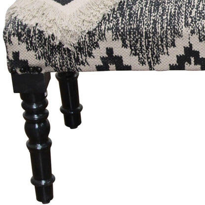 47" Black And White Black Leg Southwest Upholstered Bench