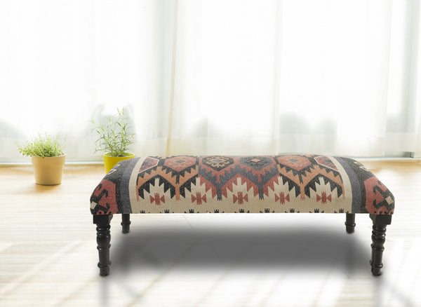 47 Brown Red and Natural Black Leg Southwest Upholstered Bench