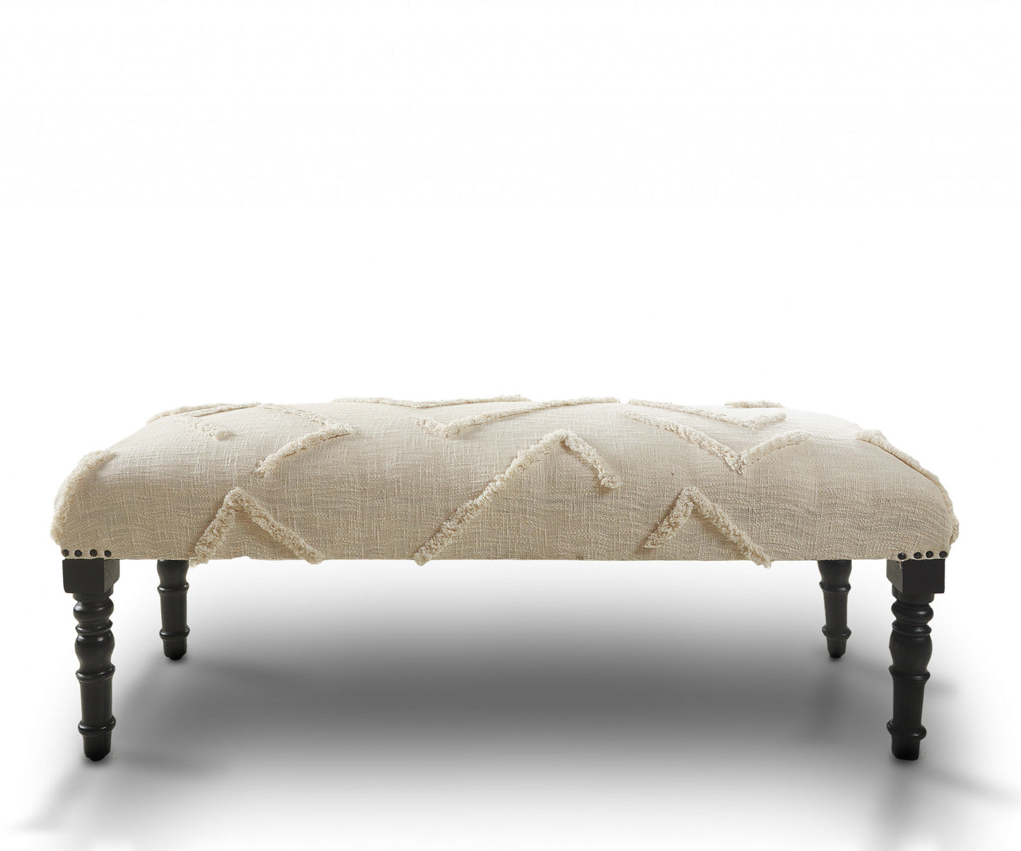 47" Cream And Black Leg Abstract Upholstered Bench