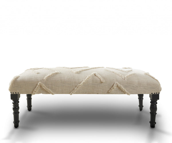 47 Cream And Black Leg Abstract Upholstered Bench