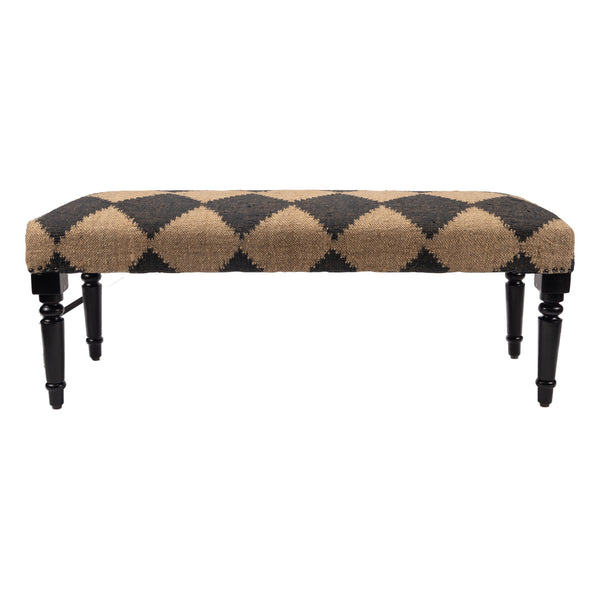 47 Tan And Black Black Leg Checkered Upholstered Bench