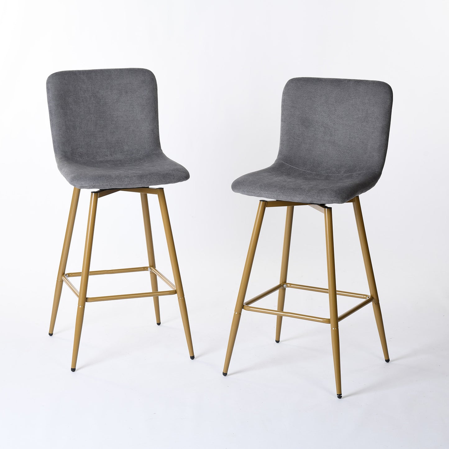 Set of Two 29" Gray And Gold Steel Bar Height Bar Chairs