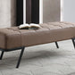 57" Taupe and Black Upholstered Faux Leather Bench