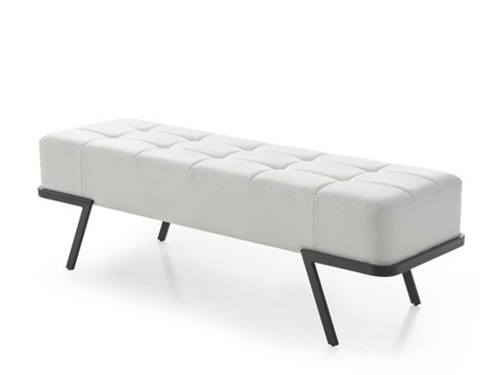 57" White and Black Upholstered Faux Leather Bench