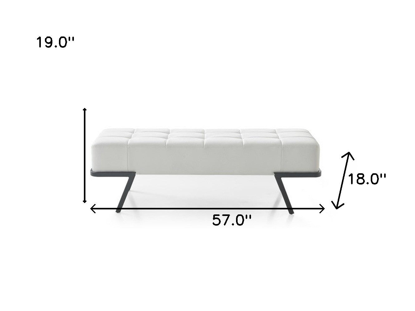 57" White and Black Upholstered Faux Leather Bench