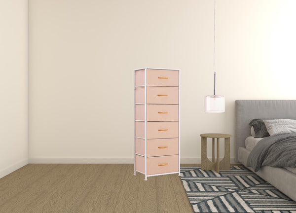 18 Pink and White Steel and Fabric Six Drawer Chest