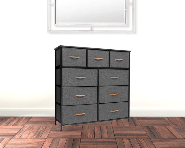 39 Gray and White Steel and Fabric Nine Drawer Triple Dresser