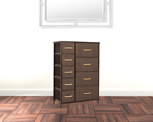 27 Brown Steel and Fabric Nine Drawer Combo Dresser