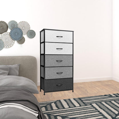 23" Gray and Black Steel and Fabric Five Drawer Double Dresser