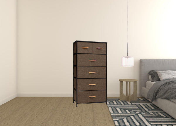 23 Brown Steel and Fabric Six Drawer Combo Dresser