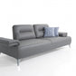 89" Light Gray Leather Convertible Sofa And Toss Pillows With Silver Legs