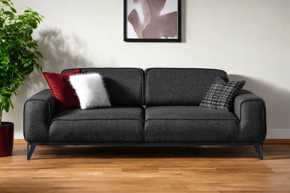 90" Dark Gray Linen Sleeper Sofa And Toss Pillows With Silver Legs