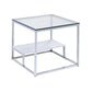 22" Chrome And Clear Glass Square End Table With Shelf