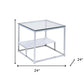 22" Chrome And Clear Glass Square End Table With Shelf