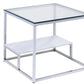 22" Chrome And Clear Glass Square End Table With Shelf