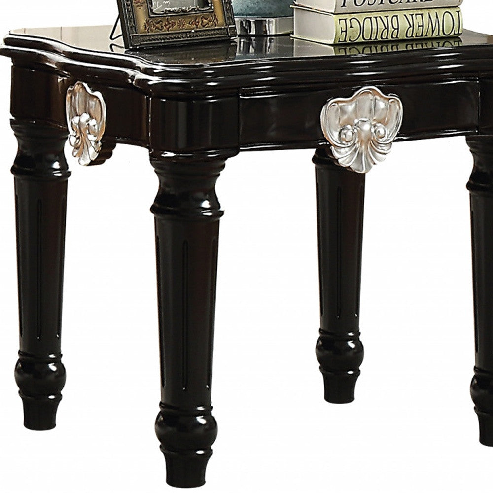 24" Black Manufactured Wood Carved Medallion Square End Table