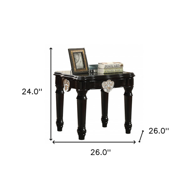 24 Black Manufactured Wood Carved Medallion Square End Table