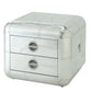 22" Silver Aluminum Aviator Trunk Style Square End Table With Two Drawers