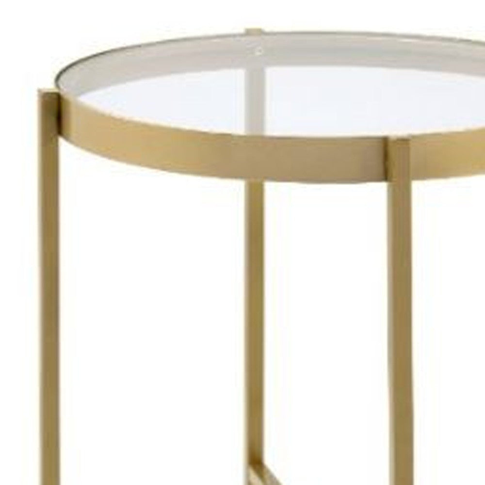 24" Gold And Clear Glass And Metal Round End Table