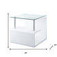 22" White Glass and Wood Square End Table With Two Shelves