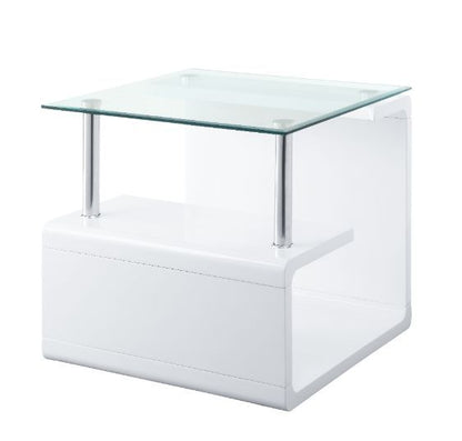 22" White Glass and Wood Square End Table With Two Shelves