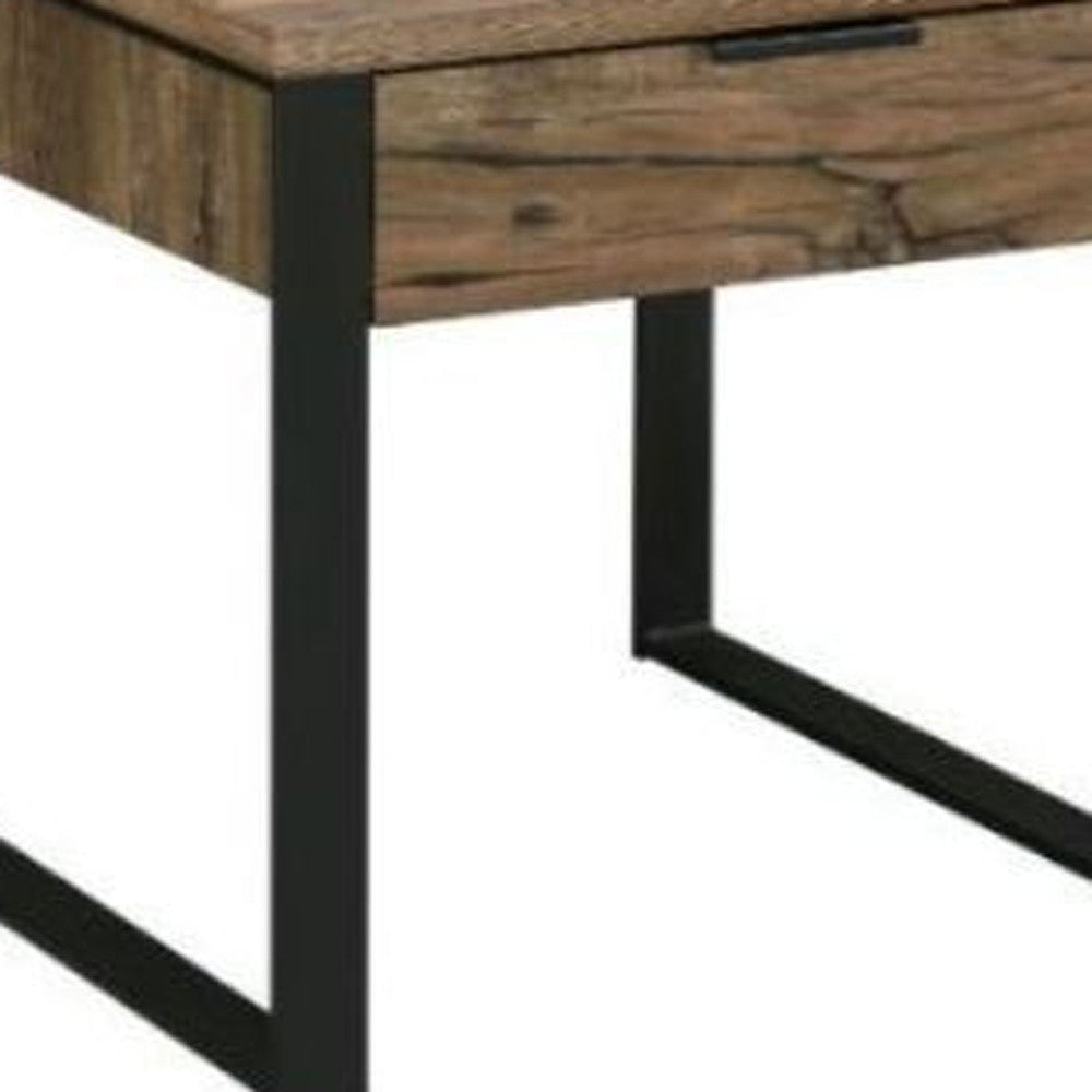 22" Black And Weathered Oak Square End Table With Drawer