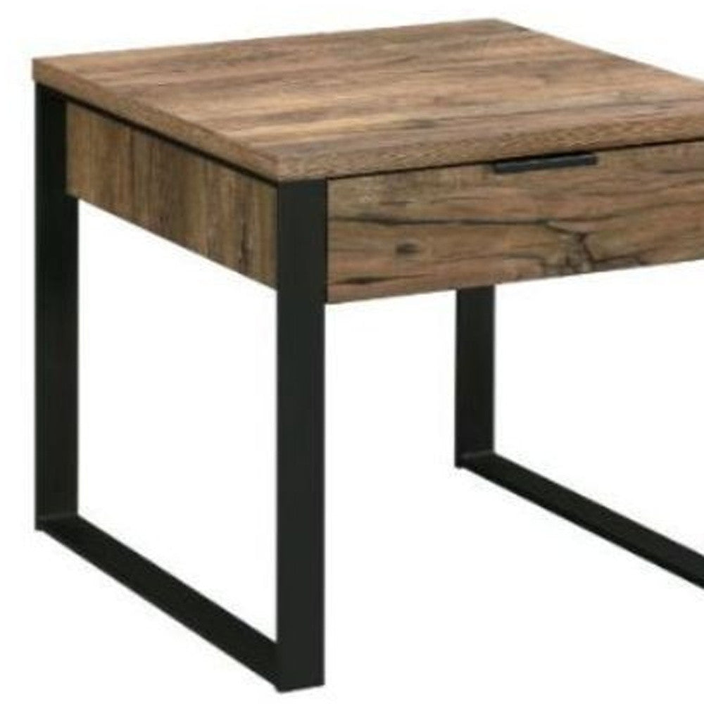 22" Black And Weathered Oak Square End Table With Drawer