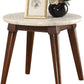 22" Walnut And White Faux Marble Round End Table