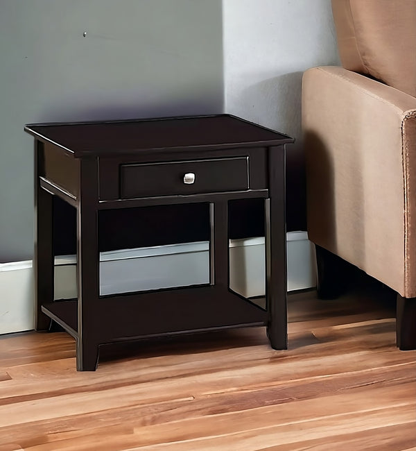 22 Black Manufactured Wood Square End Table With Drawer With Shelf